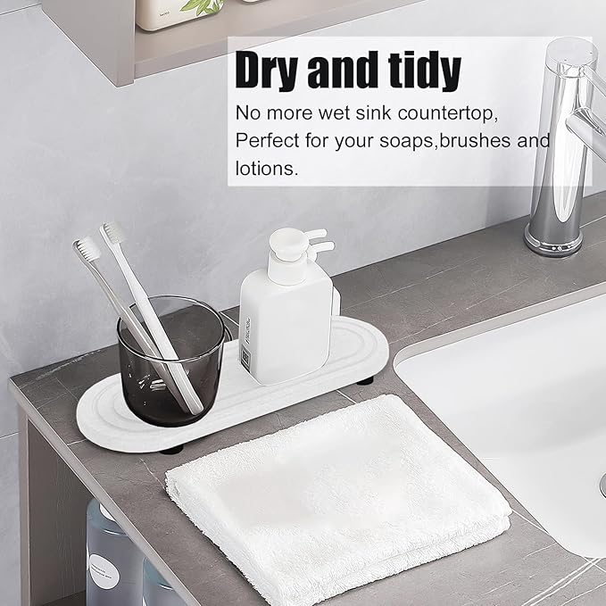 2PCS Water Absorbing Stone Tray, Fast Drying Diatomite Stone Sink Tray