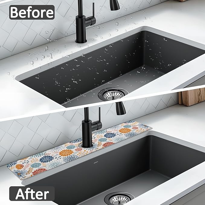 24" X 5.5" Kitchen Sink Splash Guard Faucet Mat Mandala Super Absorbent Fast