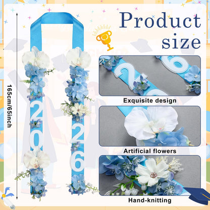 Janinka 65 Inch Graduation Lei Class of 2026 Hawaiian Flower Leis Artificial Flower Wreath Garland Necklace for College Congrats Grad Wedding Party Decor Supplies(Phalaenopsis Style,Blue)