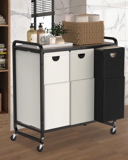 Laundry Sorter 3 Section,Laundry Basket with Wheels,3×15.8 Gal (60L) Laundry Hamper Organizer with Large Wooden Desktop Sorter,Pull-Out and Removable 900D Oxford Fabric Laundry Bags for Laundry Room