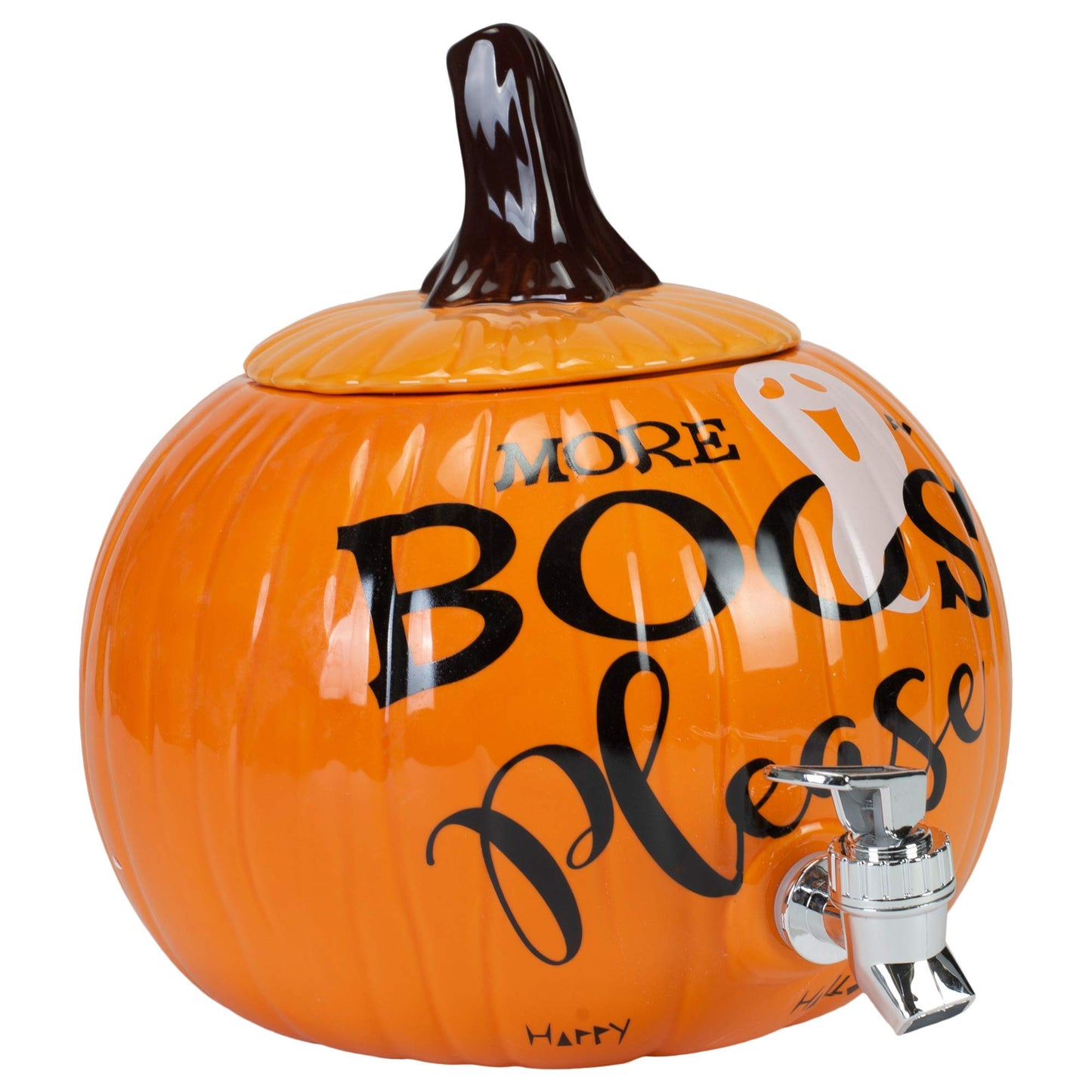 More Boos Please Pumpkin Orange 11 x 11 Glossy Ceramic Halloween Drink Dispenser