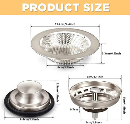 Mudder 3 Pcs Kitchen Sink Drain Strainer and Stopper Stainless Steel Garbage