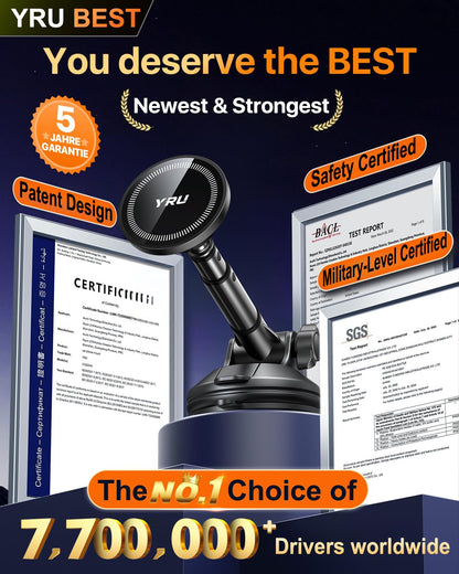 YRU Upgraded Magnetic Phone Holder Car【Patented & Super Magnet】 for MagSafe Mount Dashboard Windshield Vent Magnet Phone Cradle Stand for iPhone 17 16 15 14 13 12 Pro Max Samsung Truck, Black