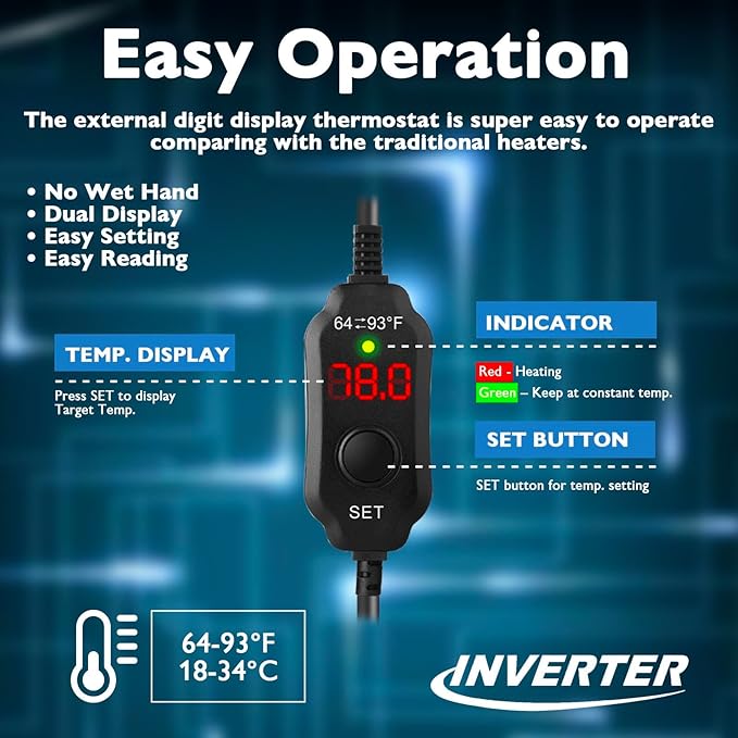 AquaMiracle Submersible Aquarium Heater, 25W Fish Tank Heaters with LED Digital Temp Display, Dry-Run Auto Power-Off & Overheat Protection, for Freshwater and Saltwater Tanks (3-5 Gal)