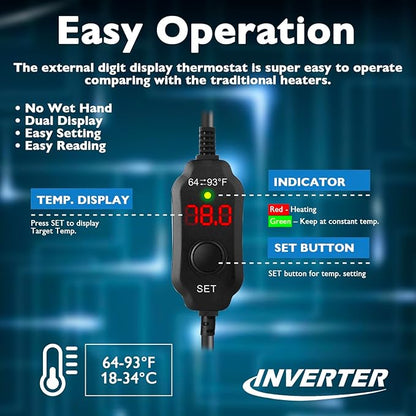 AquaMiracle Submersible Aquarium Heater, 25W Fish Tank Heaters with LED Digital Temp Display, Dry-Run Auto Power-Off & Overheat Protection, for Freshwater and Saltwater Tanks (3-5 Gal)