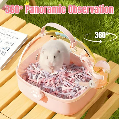 Hamster Carrier Cage, Portable Small Animal Carrier Cage with Water Bottle, Guinea Pig Outgoing Cage Hamster Travel Carry Case for Small Pets, Gerbils, Chinchillas, Dwarf Hamster