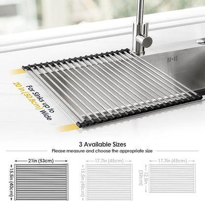 Tomorotec 21" x 15.5" Roll Up Dish Drying Rack Over Sink Drying Rack Sink Cover