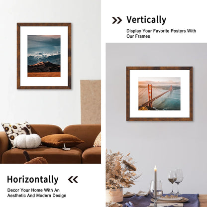 iRahmen 16x20 Poster Frame with 11x14 Mat - Plexiglass Wooden Picture Frames for Photo Wall Gallery Mounting (Dark Brown, Set of 2)