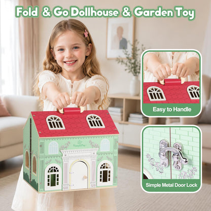 SIMPLIPLAY Montessori Wooden Garden Toys, 45pcs Wooden Dollhouse Kit