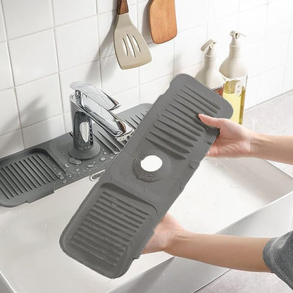 Kitchen Sink Splash Guard, Silicone Faucet Handle Drip Catcher Tray, Fit