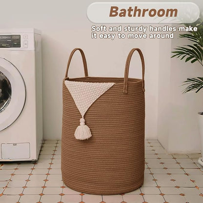 Large Woven Laundry Basket Hamper, 100L Cotton Rope Storage Bin
