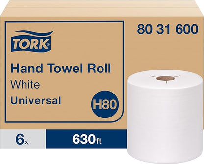 Tork Hand Towel Roll White H80, 100% Recycled Fiber, 6 Rolls x 630 ft