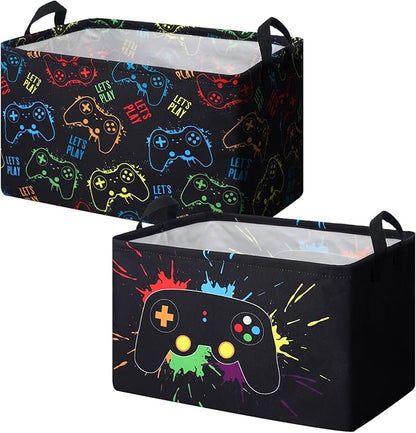2 Pcs Rectangle Gamer Laundry Basket Hamper Foldable Kids Laundry Baskets Boys
