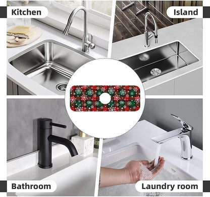 Merry Christmas Snowflakes Red Green Lattice Plaid Kitchen Sink Splash Guard