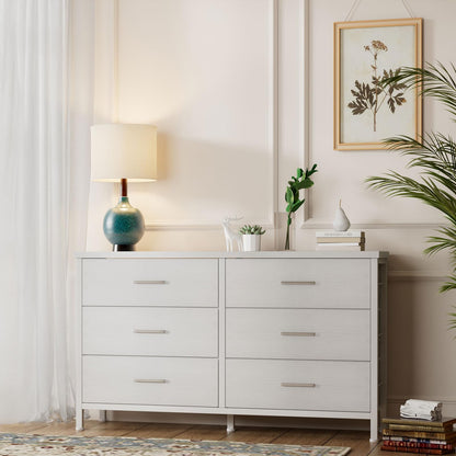 BOLUO White Dresser for Bedroom 6 Drawer,Wide Dresser TV Stand for 50" TV Dressers & Chests of Drawers Fabric Dresser Storage for Closet Modern
