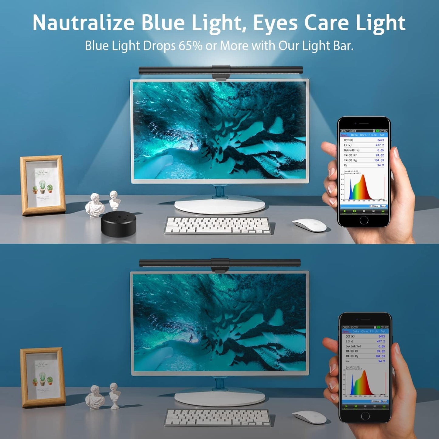 OOWOLF Monitor Light Bar with Remote, Ra95 Computer Monitor Lamp for Eye Caring, USB Reading LED Task Lamp with Dimming, Dimmable Light Bar with Backlight, No Glare Space Saving Home Office Desk Lamp