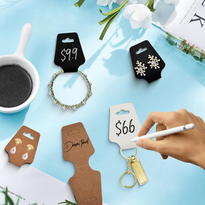300pcs Jewelry Display Cards with Adhesive, 1.7 * 4.7inch Necklace Display Cards with 300pcs Packaging Bags Jewelry Holder Cards Hanging for Earring Hair Band Keychain Scrunchies (Black)