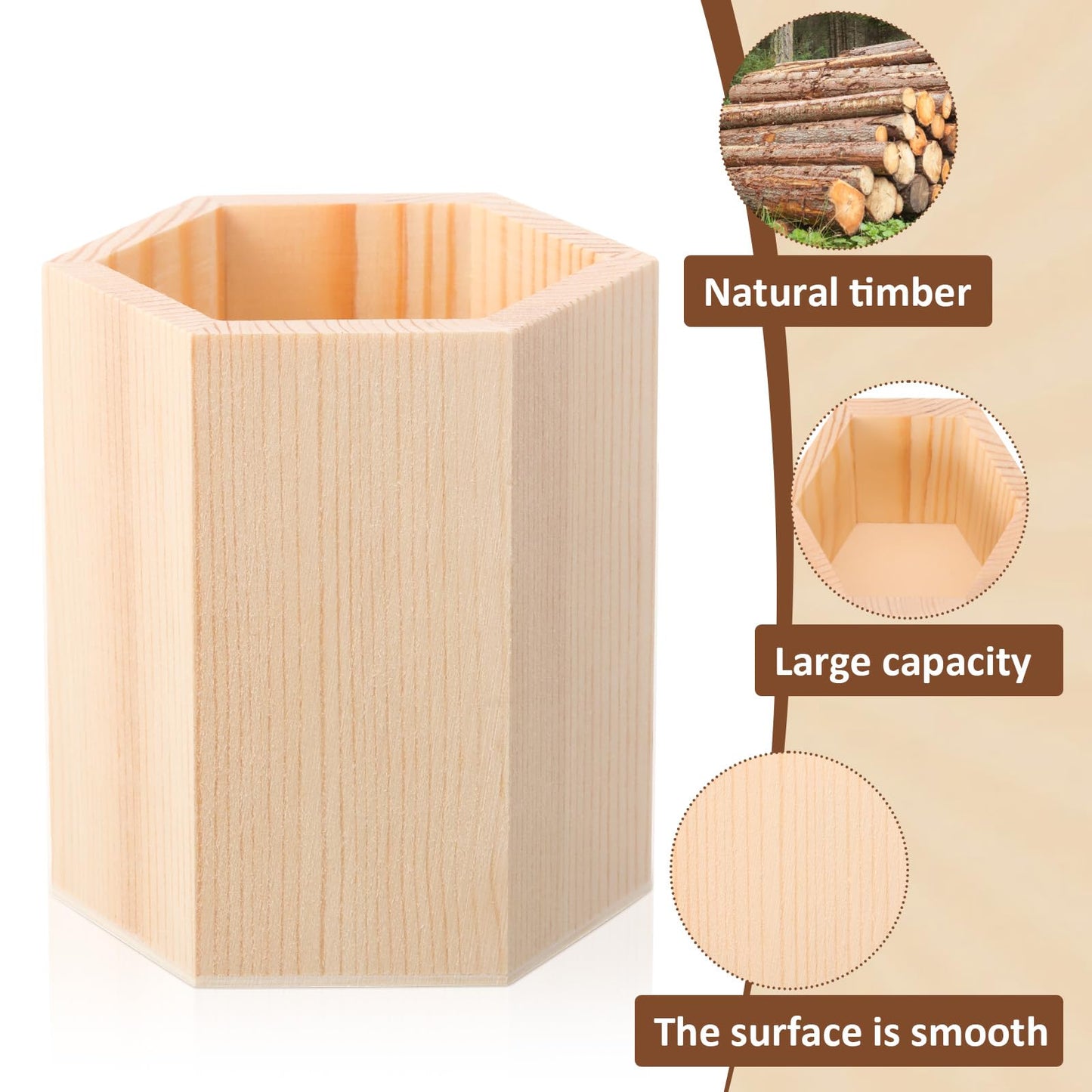 DoubleFill 12 Pack DIY Spring Wooden Pencil Holder Craft for Desk, Desktop Pencil Holder Stand, Unfinished Wooden Pen Craft for Homemade DIY Supplies(Hexagonal)