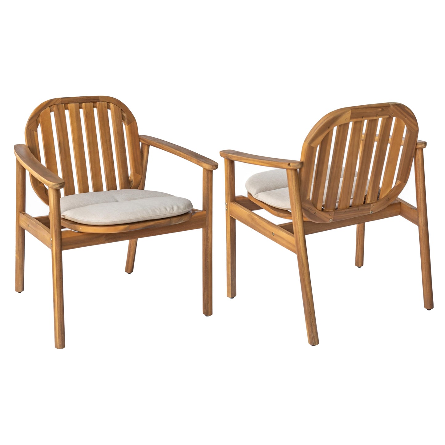 Christopher Knight Home Meja Acacia Wood Outdoor Dining Chair Set of 2 with Cushion, Wooden Patio Dining Armchair Set, Outdoor Kitchen Side Chair, Patio Furniture Set, Teak+Beige