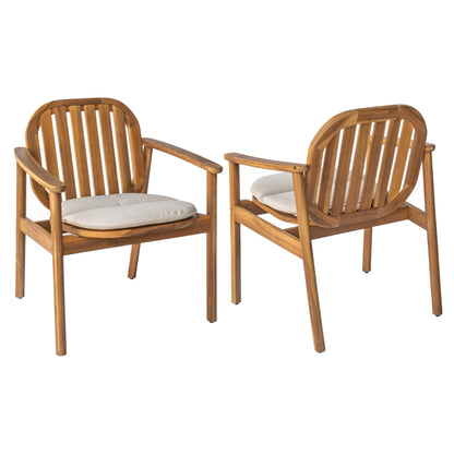 Christopher Knight Home Meja Acacia Wood Outdoor Dining Chair Set of 2 with Cushion, Wooden Patio Dining Armchair Set, Outdoor Kitchen Side Chair, Patio Furniture Set, Teak+Beige