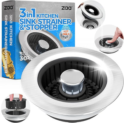 zaa Sink Drain Strainer - 3 in 1 Kitchen Sink Stopper