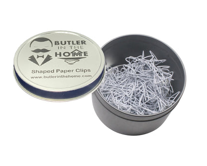 Butler in the Home 100 Count Martini Shaped Paper Clips Great for Paper Clip Collectors or Office Gift - Comes in Round Tin with Lid and Gift Box (White)