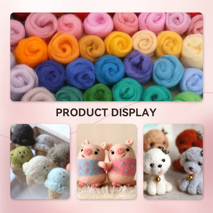 JUPEAN 96Pcs Needle Felting Wool 10.4 oz Wool Roving Yarn Needle Felting Kit with 4-Layer Transparent Storage Box for DIY Hand Spinning and Creations, 3g/Color