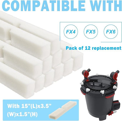 Podoy Fx4 Foam Filter Pads Replacement Compatible with Fluval FX5 / FX6 Canister Filter, Aquarium Bio Sponge Foam Filter Pads (12 Packs)