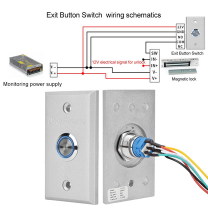 Access Control Button, Aluminum Exit Push Button Switch with LED Indicator Light for Access Control System, Metal Door Release Switch for Hollow Door Office Home Security