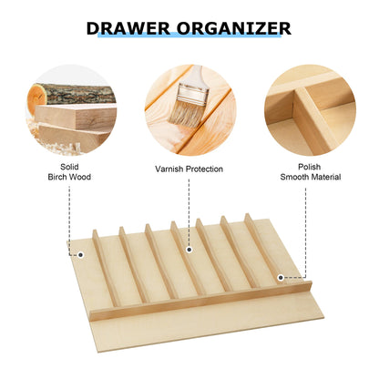 WelFurGeer Solid Birch Wood Silverware Drawer Organizer, Wooden Cutlery Drawer Organizer, Utensil Tray for Kitchen Drawers, Kitchen Utensil Organizer for Silverware, Flatware, Spoons, Forks, Knives