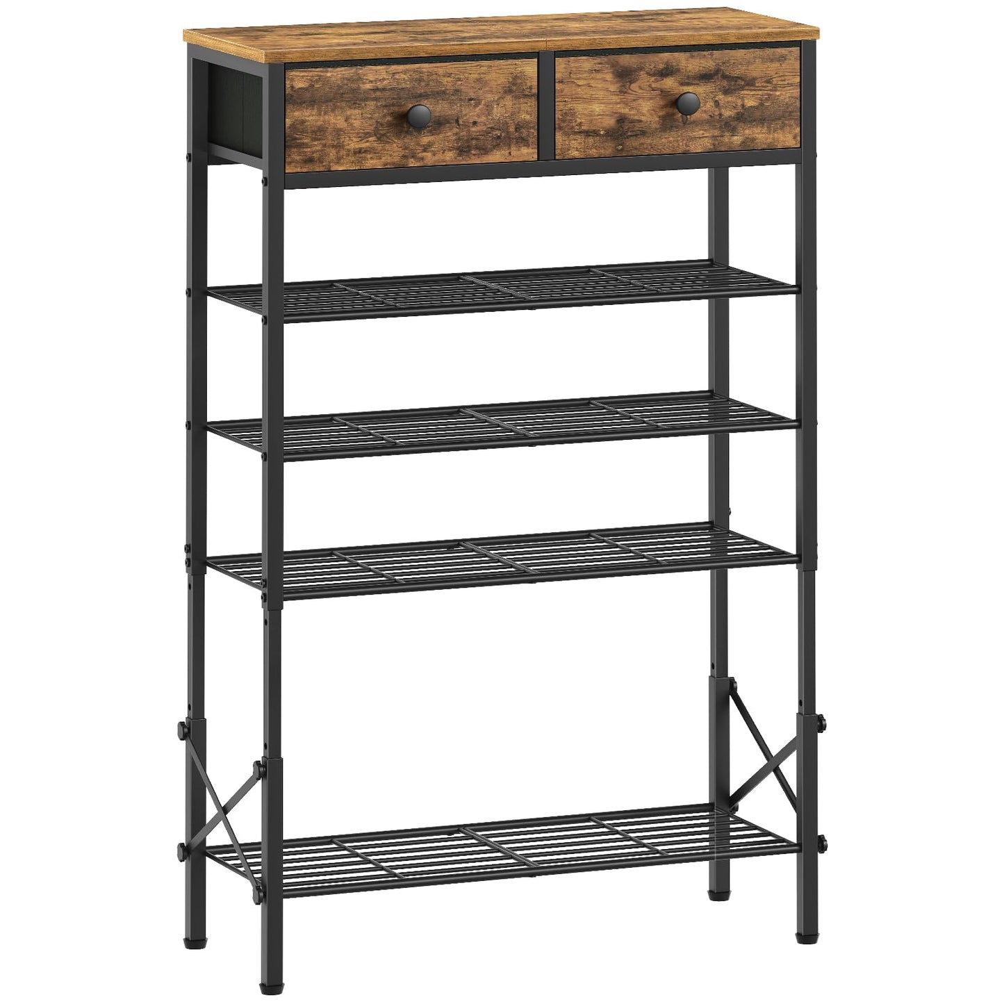YATINEY 10-Tier Narrow Shoe Rack, Tall Shoe Rack for 10-20 Pairs, Shoe Storage Shelf with 2 Non-Woven Drawers, SS68BC-SS11BR