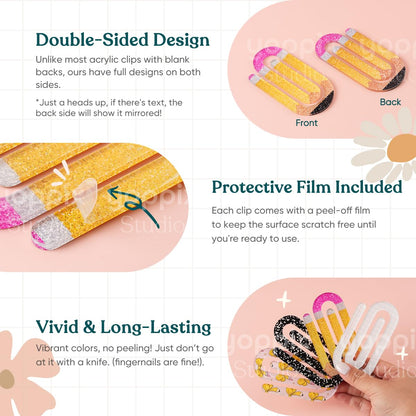 YOPPIX 12 Pcs Jumbo Teacher Acrylic Paper Clips Teacher Appreciation Cute Penci Paperclip Design for Office Classroom Bookmark Gift Book Lovers, Back to School Supplies
