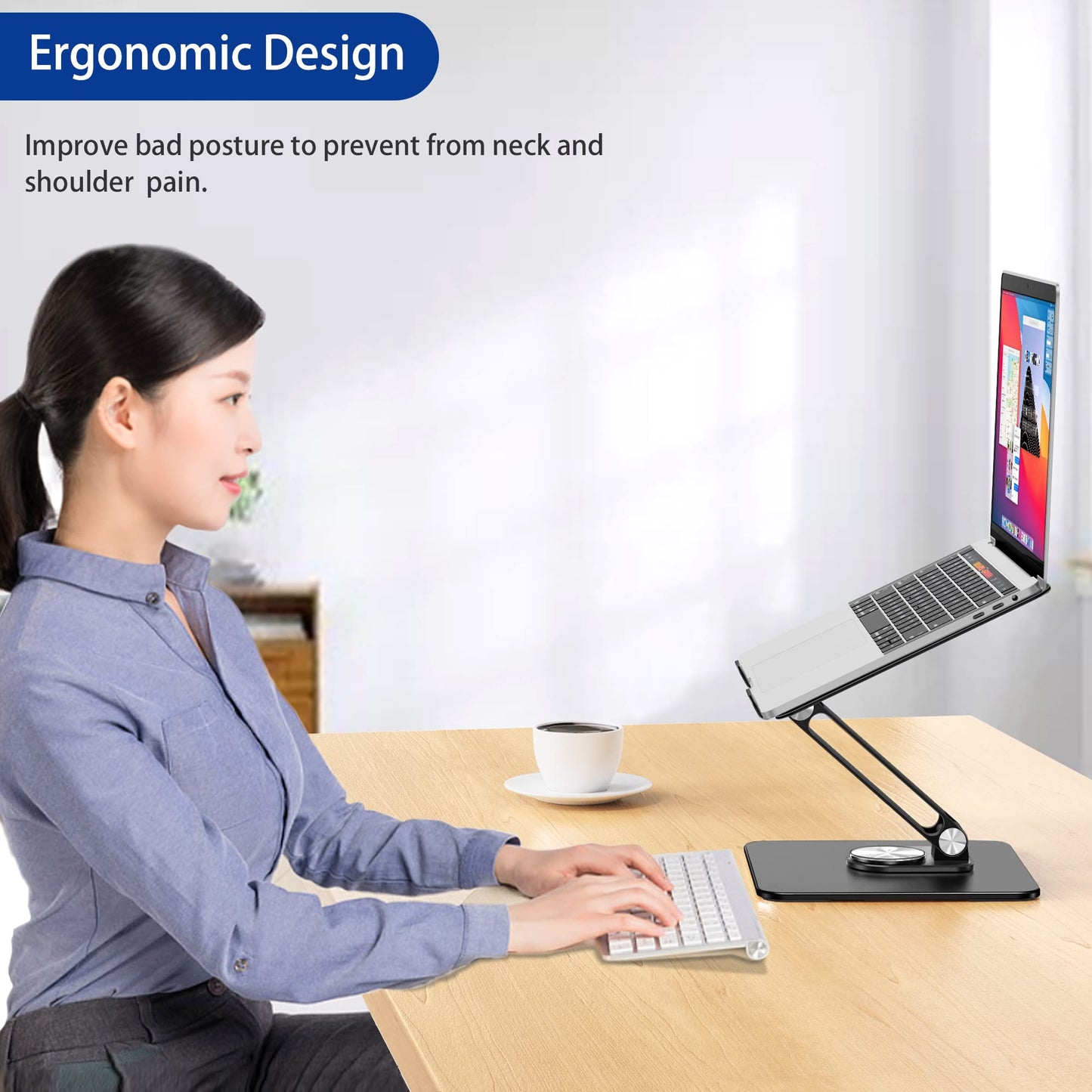 BESIGN LSX7 Laptop Stand with 360 Rotating Base, Ergonomic Adjustable Notebook Riser Holder Compatible with Air, Pro, Dell, HP, Lenovo More 10-15.6" Laptops (Black)