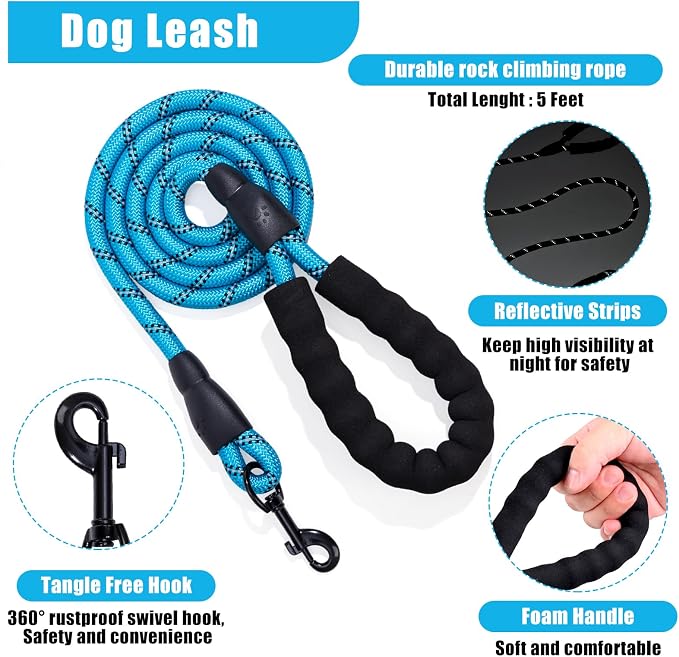 No Pull Dog Harness Adjustable Collar & Leash Set - Dog Halter Harnesses Collapsible Bowls & Poop Bag Dispenser Muzzle ID Tags Toys Fits Small Medium Large Dogs (Blue-S)