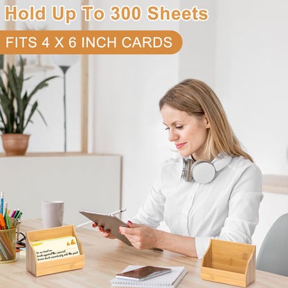 SHIQIKEJIPTY 2 Pack Wood Index Card Holder 4x6 Inch Index Card Box Notecard Box Business Cards Organizer Post Cards Case Display Stand for Business Desk Office Home School Holds 300 Sheets