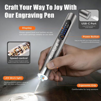 Engraving Pen with LED Light,HollowCup Motor,Cordless USB Rechargeable Rotary Tool for Metal,Wood,Glass and Plastic,DIY Engraving Kit with 30 Bits,Silver