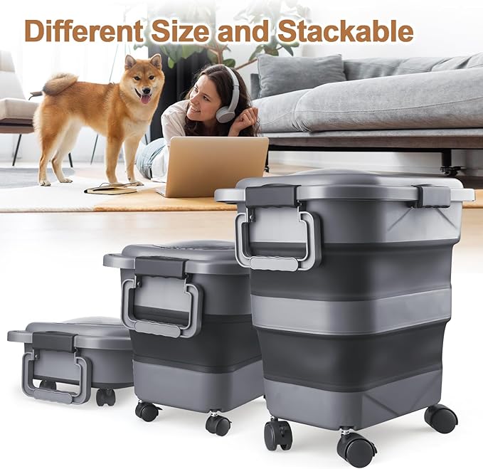 Dog Food Storage Container，2 Pack 25 lbs Airtight Collapsible Cat Food Storage