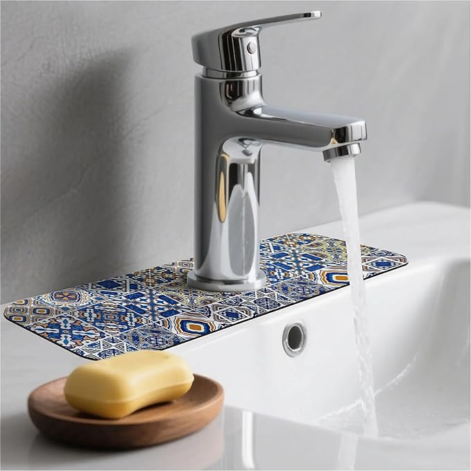 Kitchen Sink Splash Guard，Traditional Moroccan tiles Faucet Mat Sink