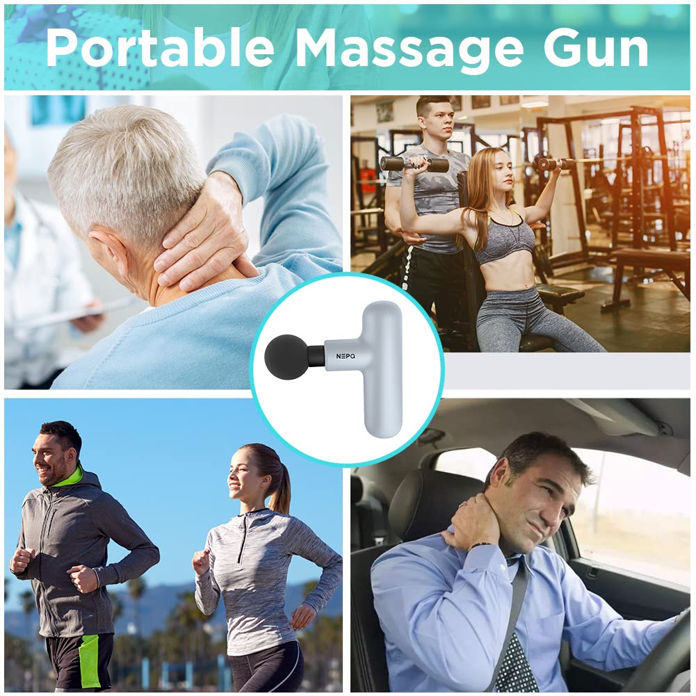 Mini Massage Gun, Powerful Fascial Gun Portable Deep Tissue Percussion Muscle Back Head Massager for Pain Relief with 4 Massage Heads High-Intensity Vibration Rechargeable Small Massage Gun