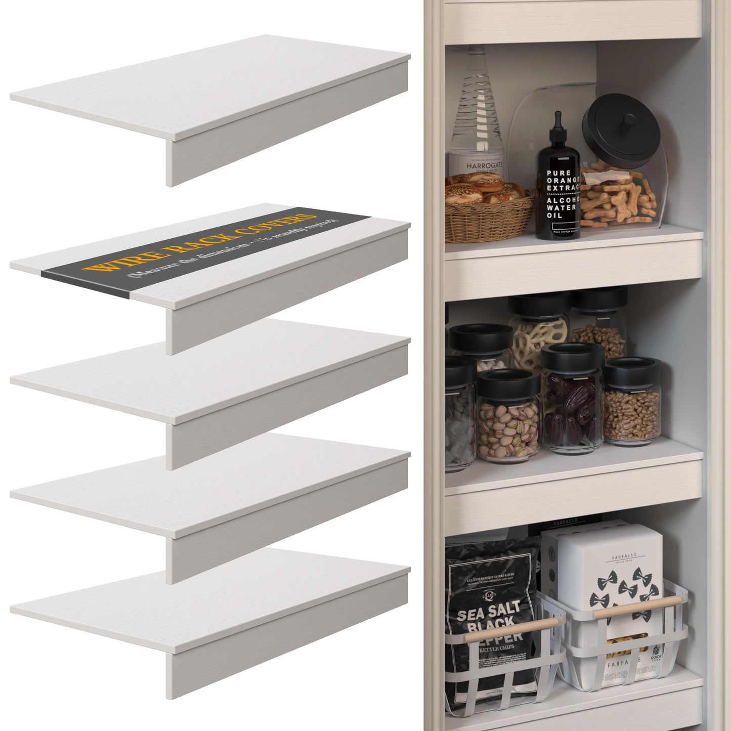 Drconox Wire Shelf Covers, 5Pcs 36"x16"Shelf Covers for Wire Shelving, 0.39 Inch Thick (Not Wood), Moisture Resistant Wires Rack Cover with No Installation for Pantry, Closet, Kitchen (White)