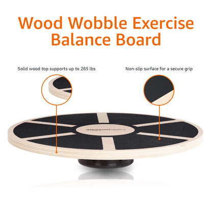 Amazon Basics Wood Wobble Balance Trainer Board, Slip Resistant, for Exercise and Core Strength, 265 lb Weight Capacity, Black