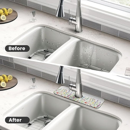 Wildflowers Floral Flower Kitchen Sink Splash Guard Faucet Mat Super Absorbent