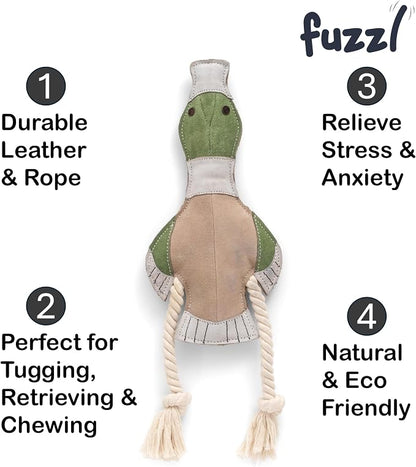 Fuzzl Eco Leather Dudley Duck Toy Natural and Tough Dog Toys - Long Lasting Chew Toys for Aggressive Chewers - Strong Dog Toy for Dogs and Puppy
