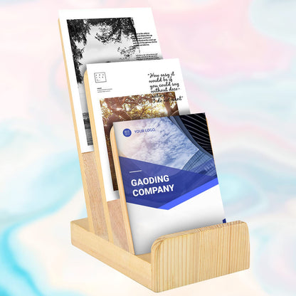 DOSTATNI 3-Tier Pine Wood Literature Holder pamphlet display stand Trifold Brochure Organizer Flyer Holder Postcard Display and Countertop Wooden Display Stand for Magazine Pamphlet Booklets Menu