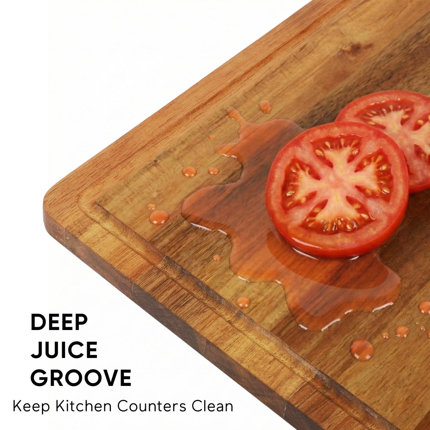 Acacia Wood Cutting Board Set of 2 with Storage Stand,Wooden Chopping Boards with Drying Holder， Deep Juice Grooves & Hanging Holes, Reversible Charcuterie Boards, Housewarming Gift