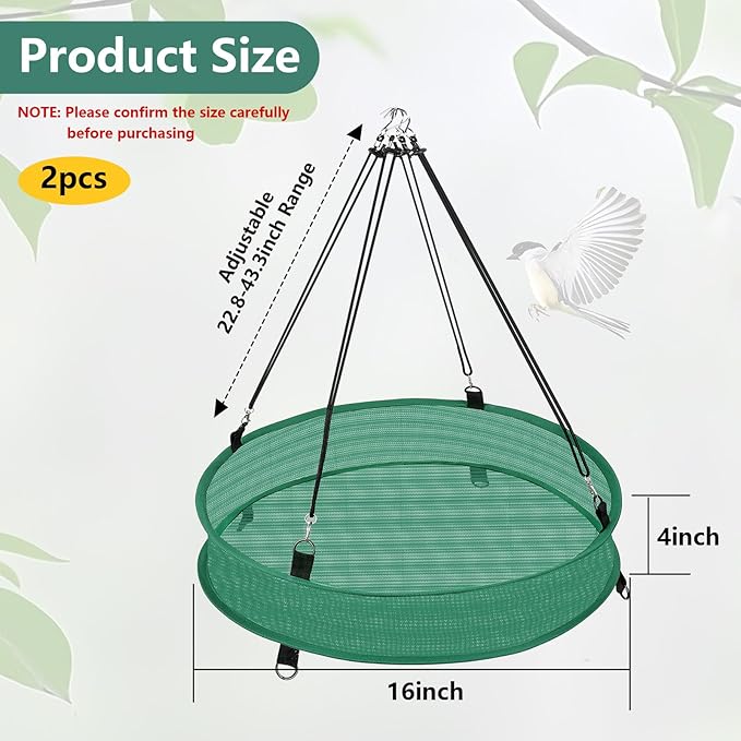 Lettry 2Pcs Bird Seed Catcher Tray with 8pcs Plastic Stakes for Hanging Bird Feeder Platform, Birdseed Hoop for Outdoor Garden Hanging Tray (Green, 16inch)