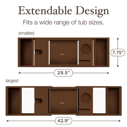 Bambüsi Bathtub Tray for Tub - Brown Bamboo Bath Tray, Expandable Wooden Bath Caddy Tray with Wine Holder, Book and Tablet Stand, Bathroom Accessories, Tub Table, Spa Bath Gifts for Women and Couples