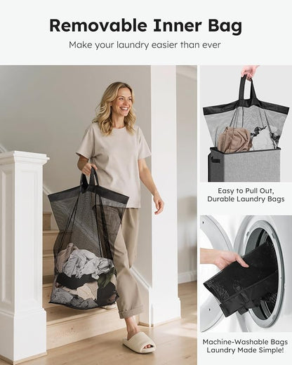 SOLEDI Laundry Hamper with Lid 90L Large & Tall Collapsible Laundry Basket