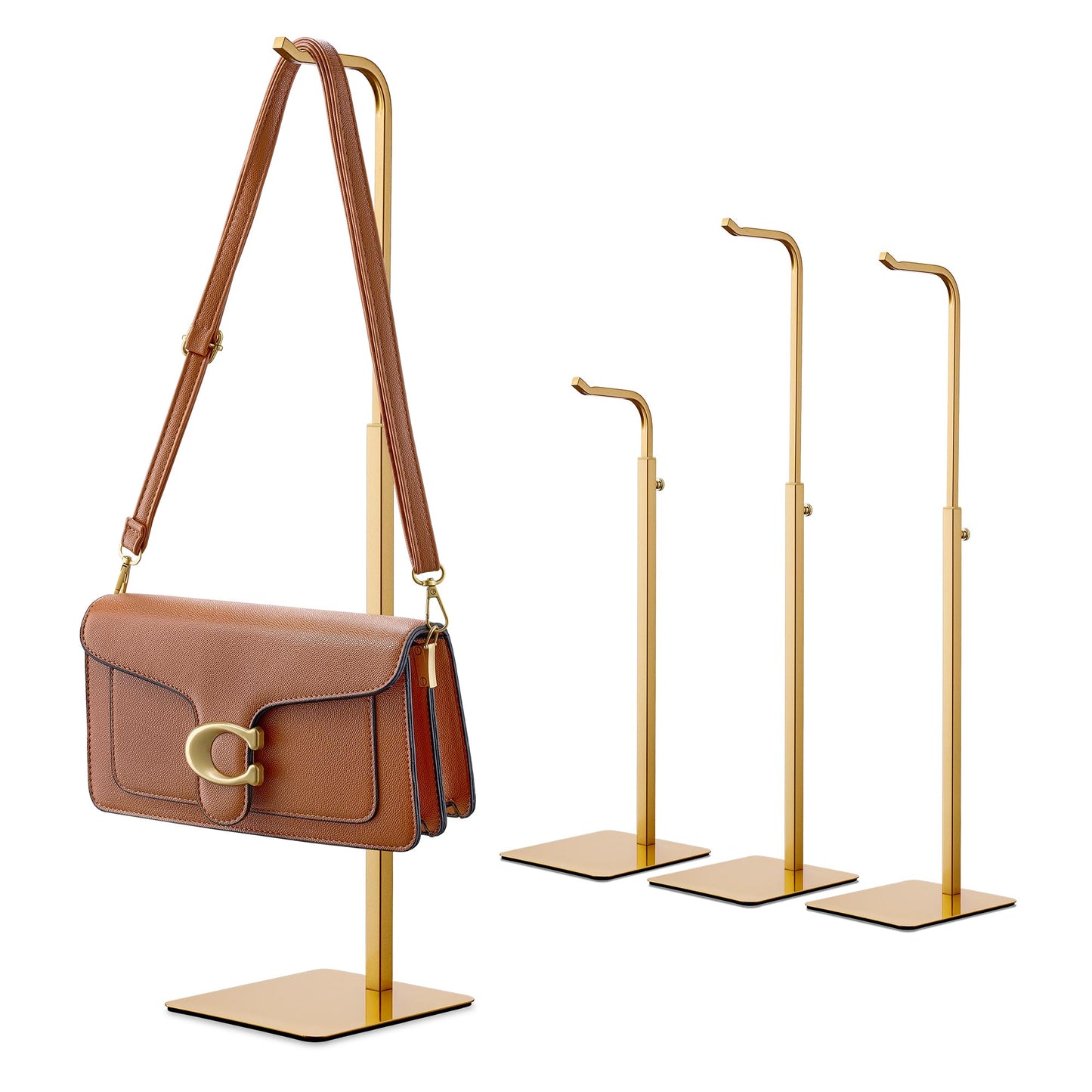 niffgaff 4 Pack Adjustable Purse Holder: Handbag Display Stand, Hanger Rack for Bags, Purses and Wreaths, Tabletop Closet Desk Retail Vendor Display Stand, Gold