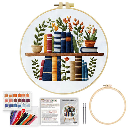 JOZYSH Beginners Stamped Books and Flowers Pattern Embroidery Kit Cross Stitch Kit Embroidery Starter Kit with Instructions, Embroidery Hoops for Home Ofiice Decor